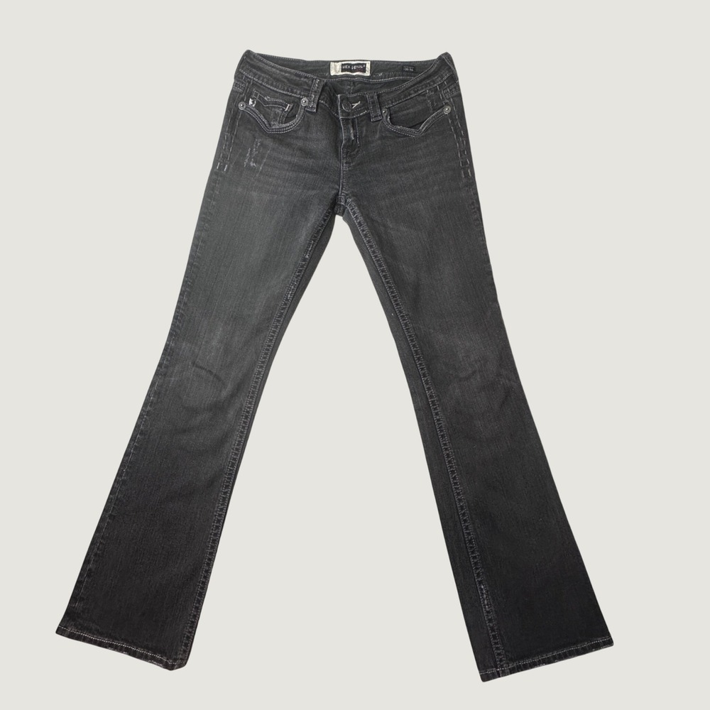 MEK Denim Jeans Womens 29 Black Oaxaca Bootcut Stretch Contrast Flap Pocket